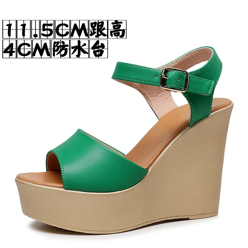 Breakj Breakj Layer Of Cow Skin Summer New Thick-Bottomed Beach 11CM Slopes And Women's Sandals High Heel Waterproof Table Comfortable Pine Pastry Fish Mouth Shoes