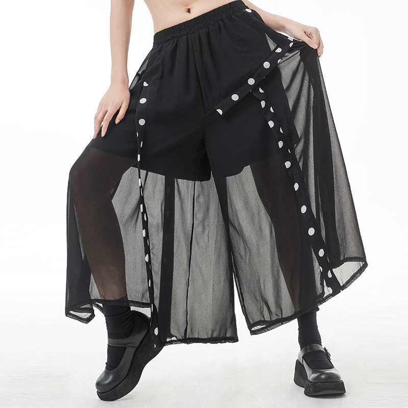 Casual Polka-Dot Mesh Wide-Leg Pants