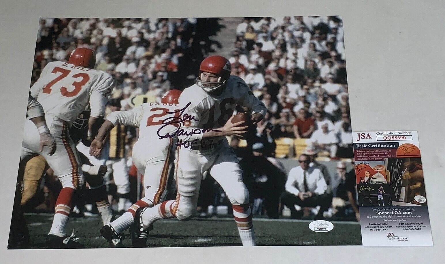 Len Dawson signed Kansas City Chiefs 11x14 Photo Poster painting autographed W/ HOF Inscr. JSA