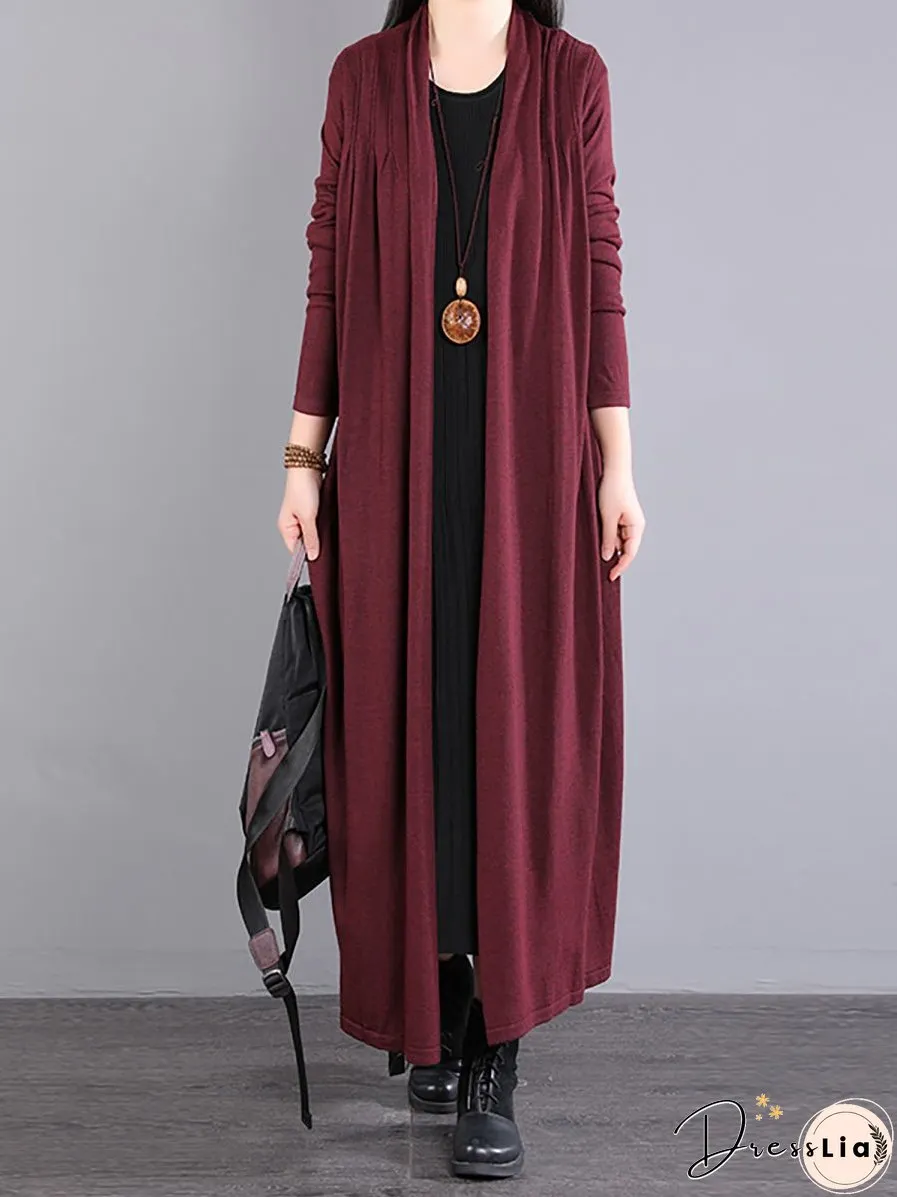 Women Autumn Loose Solid Long Knited Cardigans