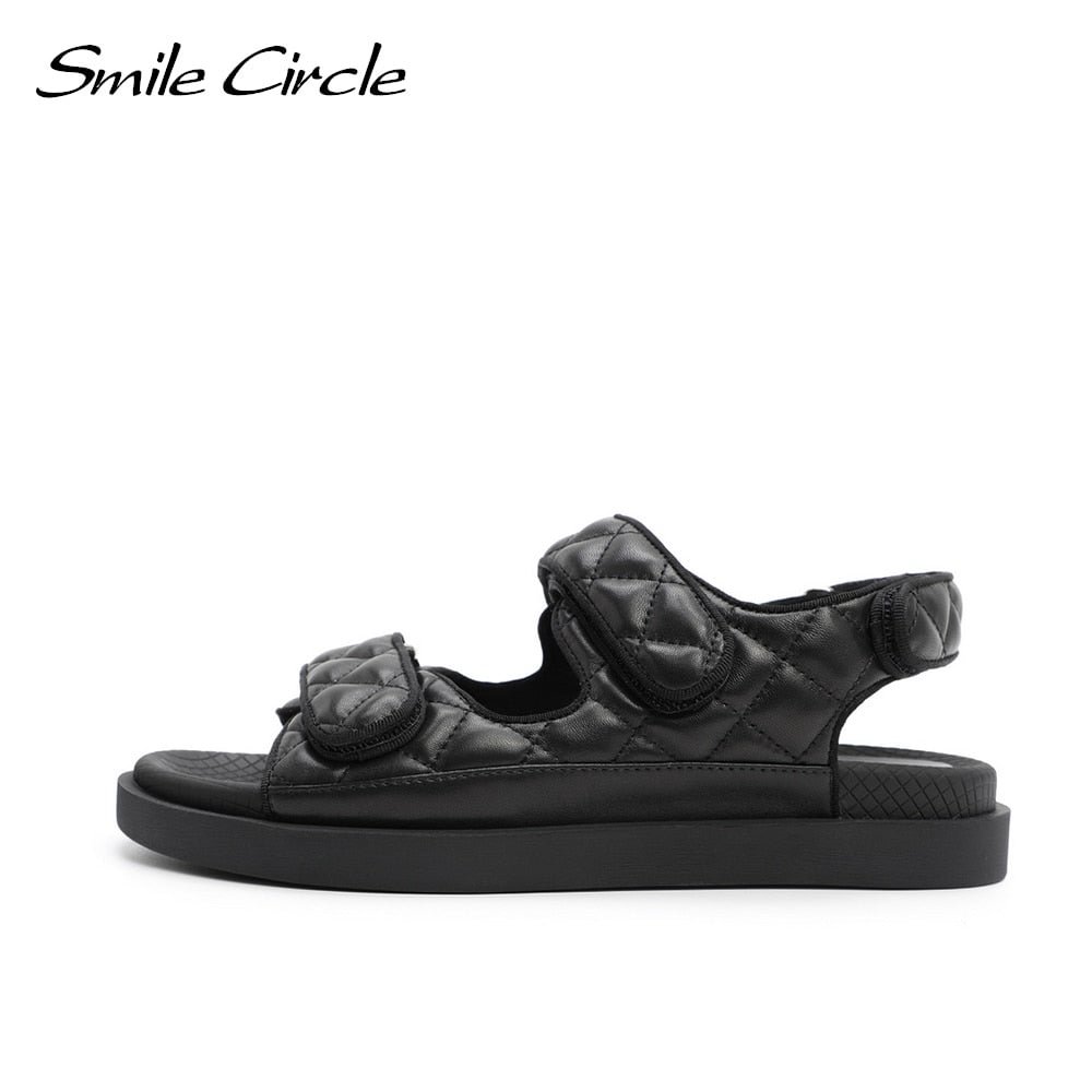 Smile Circle 2021 Summer Sandals Women Flats Platform Shoes Fashion Rhombus Lattice Casual Soft Bottom Ladies Sandals