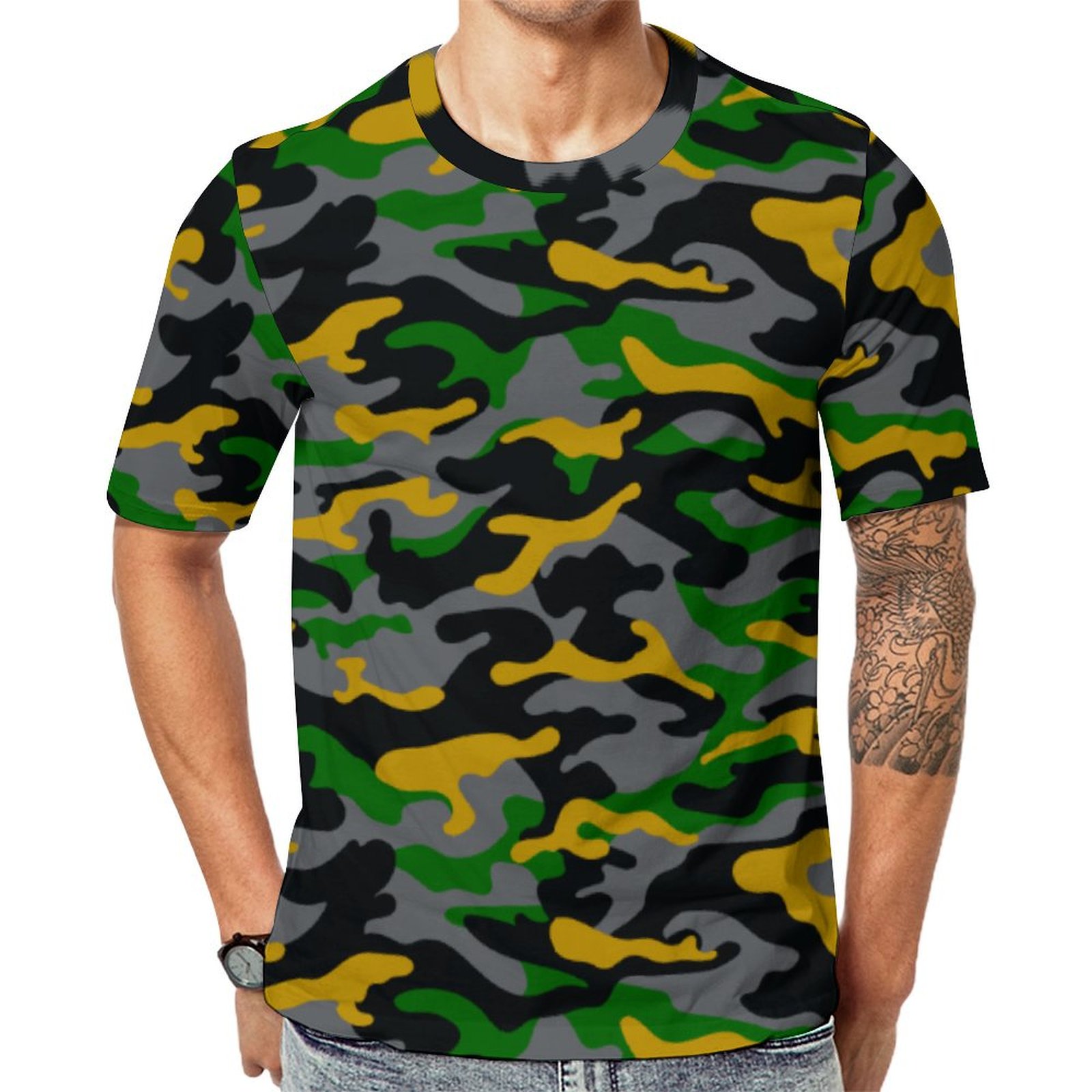 Jamaica Camo Army Fatigue Camouflage Short Sleeve Print Unisex Tshirt Summer Casual Tees for Men and Women Coolcoshirts