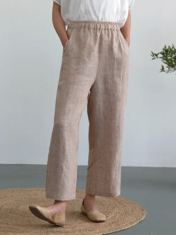 Embroidered Linen Pullover Yarn-Dyed Wide-Leg Suits