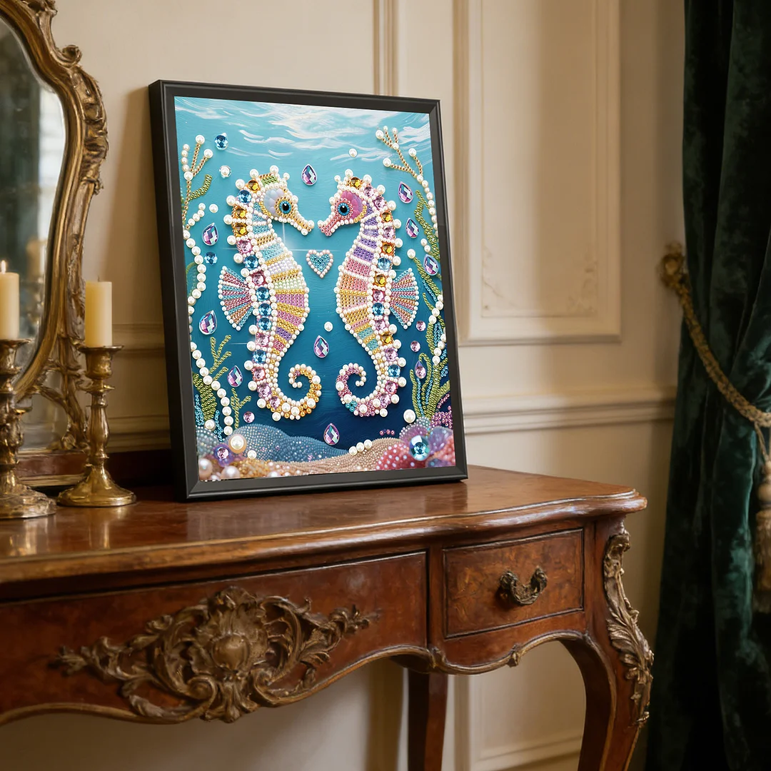 Green Seahorse DIY Partial Diamond Pearl Painting Art Kits 30x40cm Special Shape Pearl Gem Paintings Picture Arts Craft for Adults Beginners Home Wall Decor