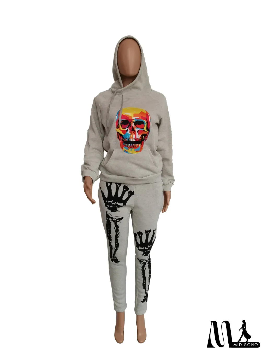 MidiSono - New Autumn Skull Halloween Thick Print Hat Long Suit