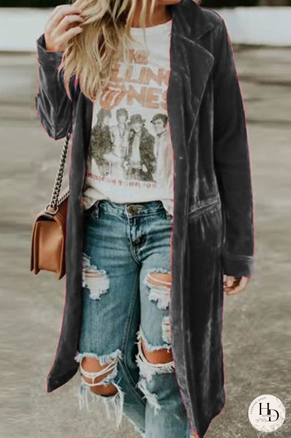 Velvet Pocket Long Coat