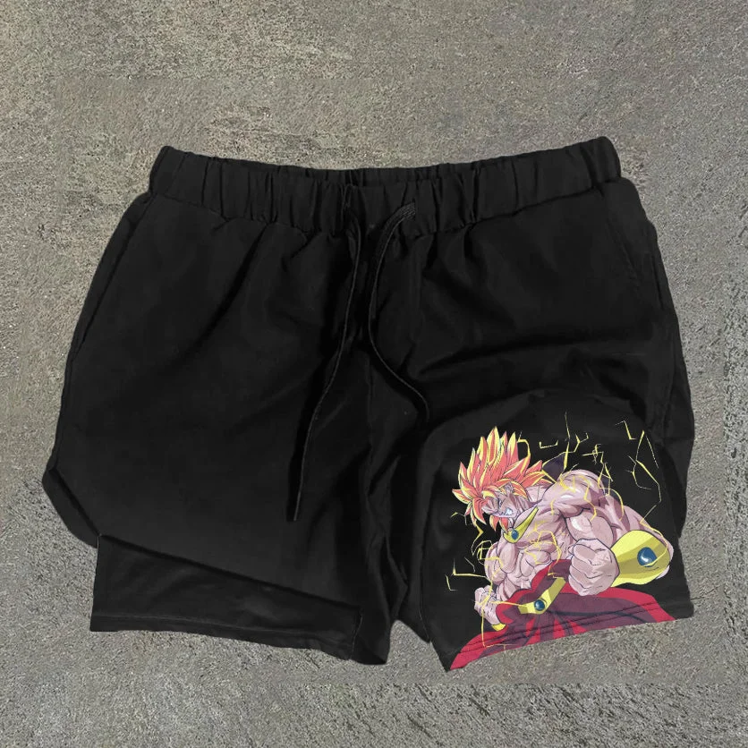 Double Layer Anime Print Quick Dry Shorts