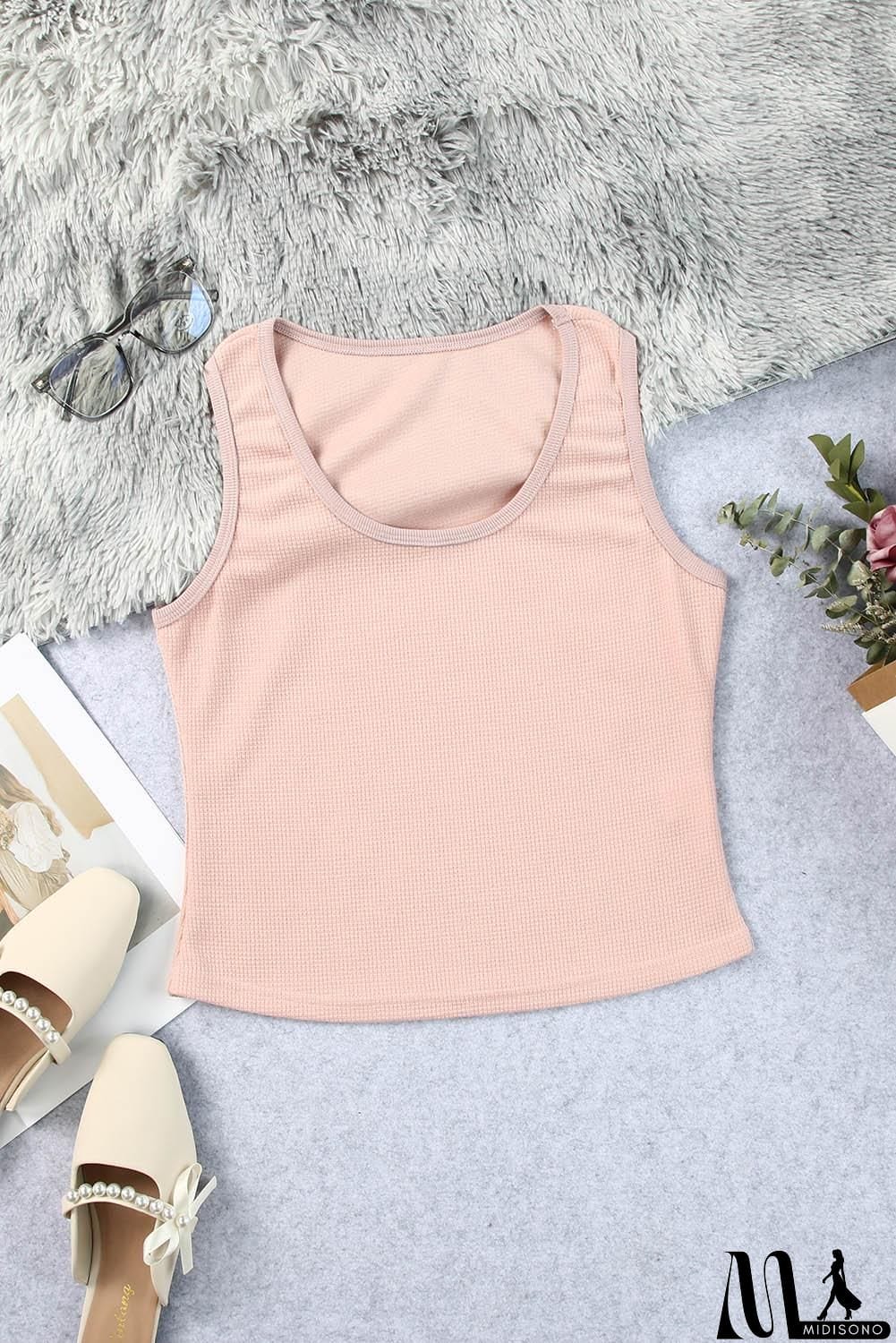 MidiSono - Waffle-Knit Scoop Neck Tank Top