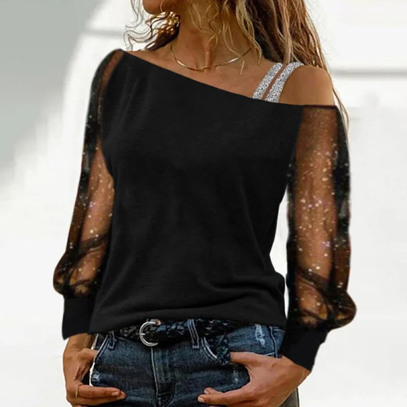 Casual Woman Tshirts Spring Sexy Off Shoulder Long Sleeves Tops Fashion Solid Lace Blouse Female Shirts Streetwear Clothing