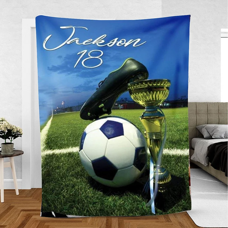 Personalized Soccer Blanket, Soccer Ball Field Sport Lover 1 Sherpa Fleece Blanket | BKKid555