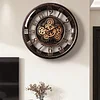 Retro gear mechanical wall clock, 2025 new style, light luxury, high-end artistic French vintage clock for living room