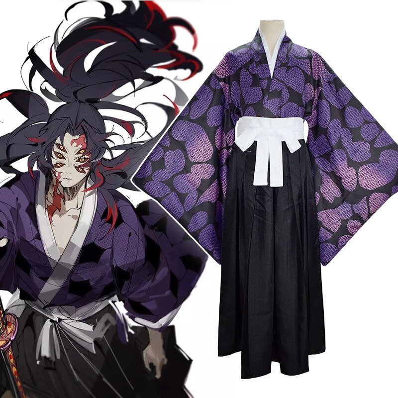 Demon Slayer Cosplay Kokushibo Costume Halloween Two Piece Kimono Set-elleschic