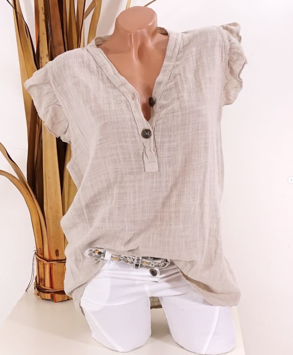 Mature Women's Plus Size Cotton And Linen Loose T Shirt Top