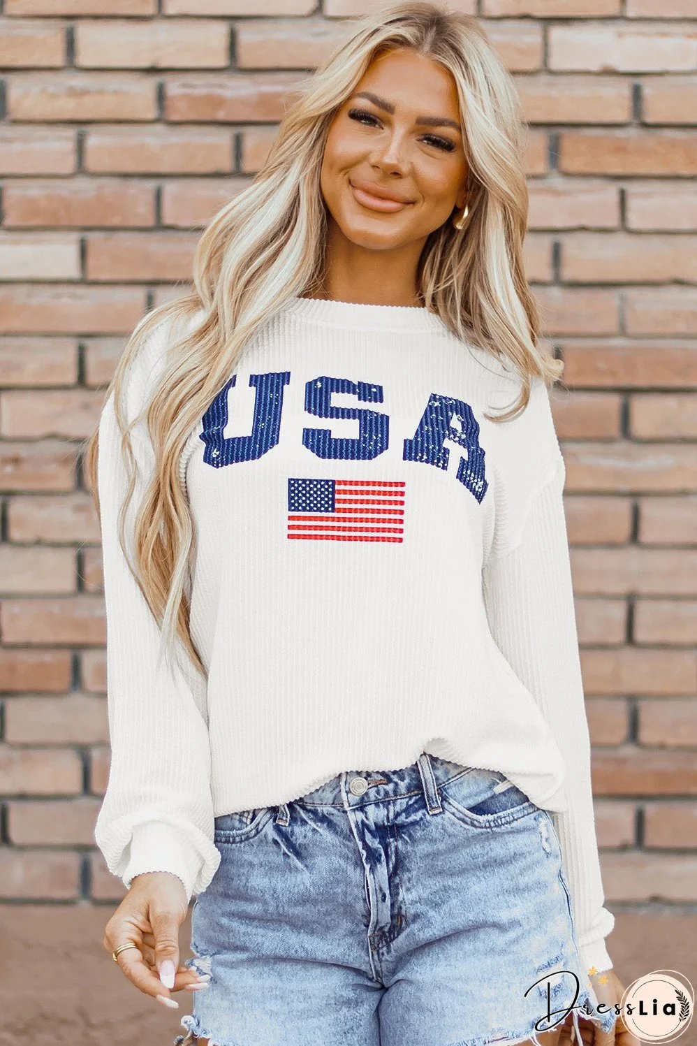 USA Flag Corded Graphic Sweatshirt