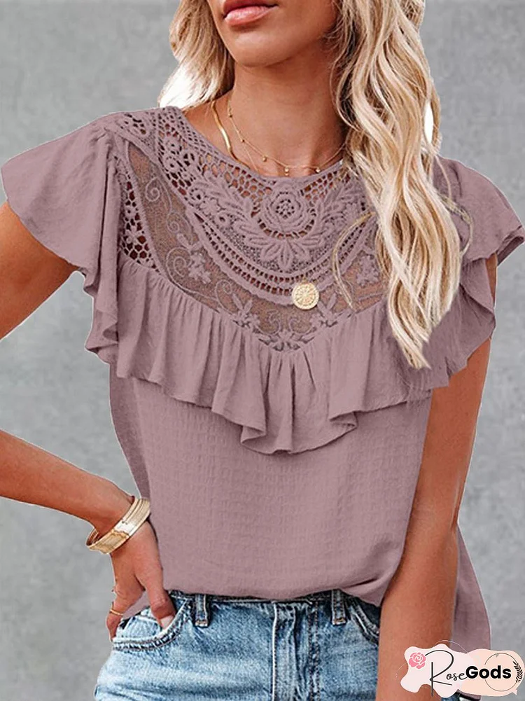 Fashion Lace Ruffle Short Sleeve T-Shirt