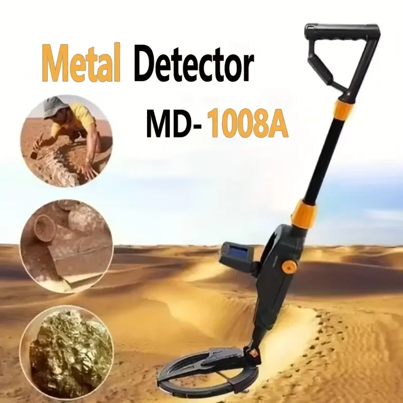 lightweight portable metal detector for beginners md 1008a model easy assembly battery powered batteries not included durable plastic construction with orange ideal for outdoor hobby exploration Product details 0