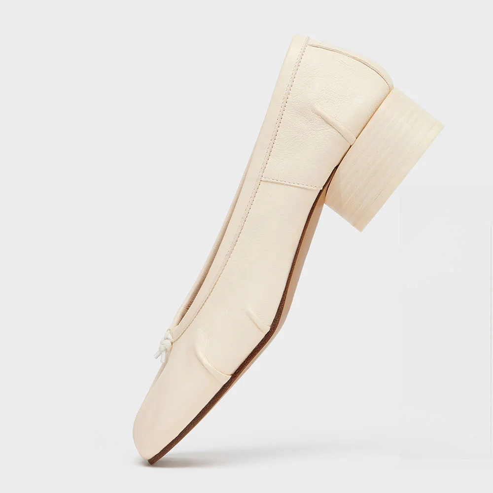 Chic Ivory Split Toe Comfortable Wrinkled Pumps Heels with Knot