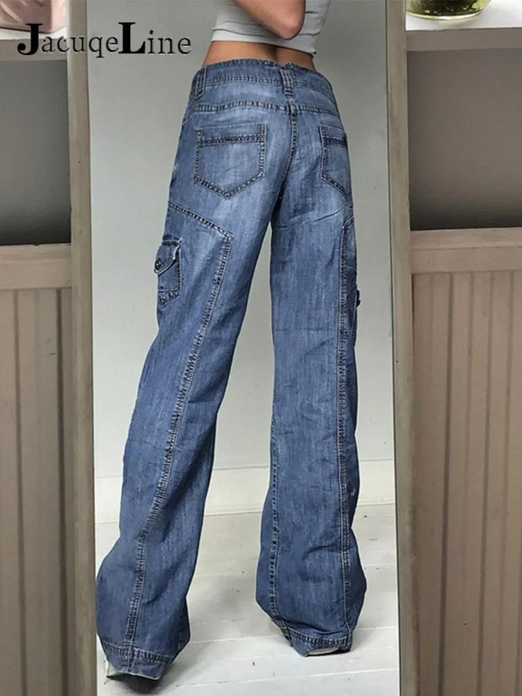 Jacuqeline 2022 Y2K Denim Cargo Pants High Waist Jeans Woman Fairy ...