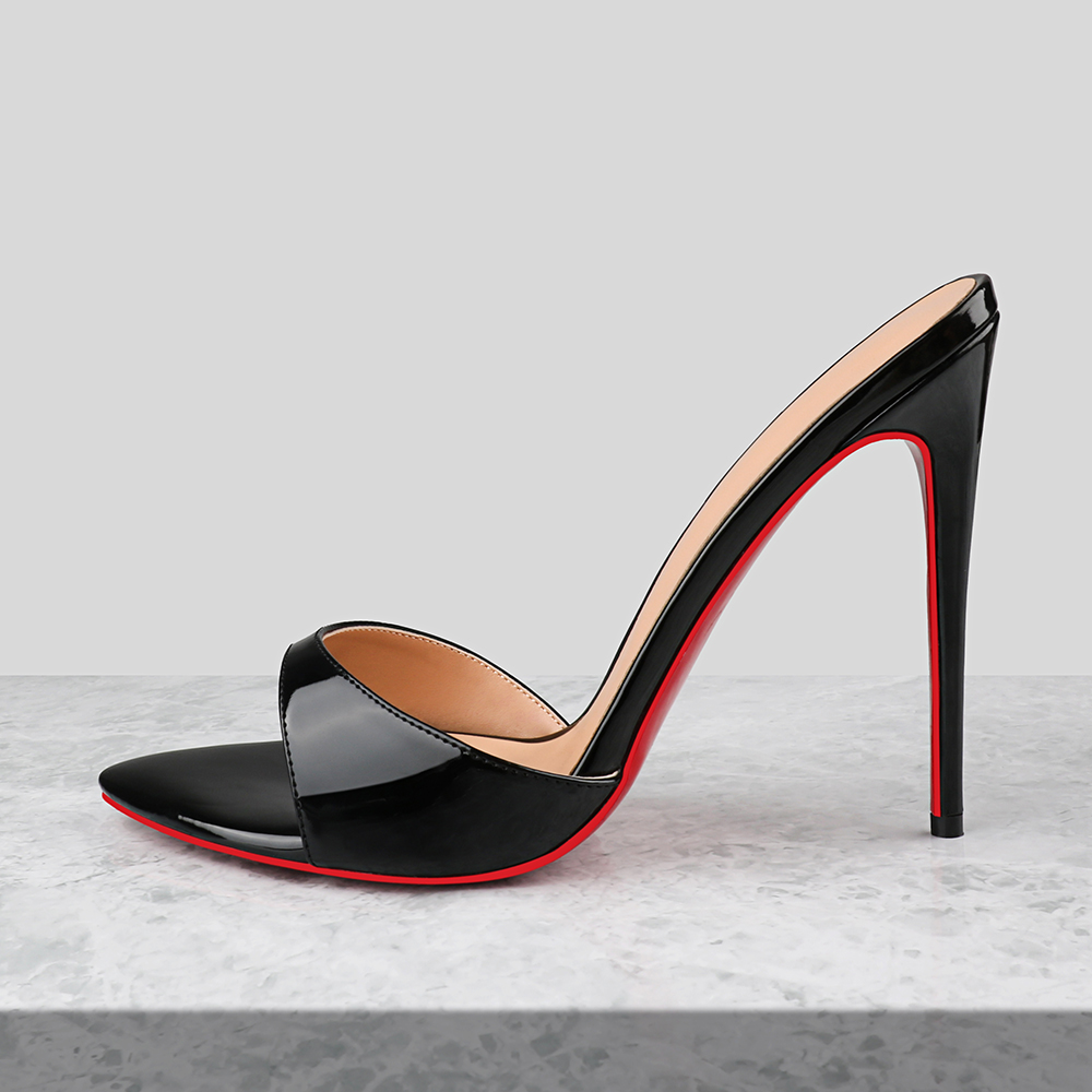 120mm/4.72 Inch Women's Sandals Removable Chain Ankle Strap Pointed Toe Mules Heels Red Bottom Heels