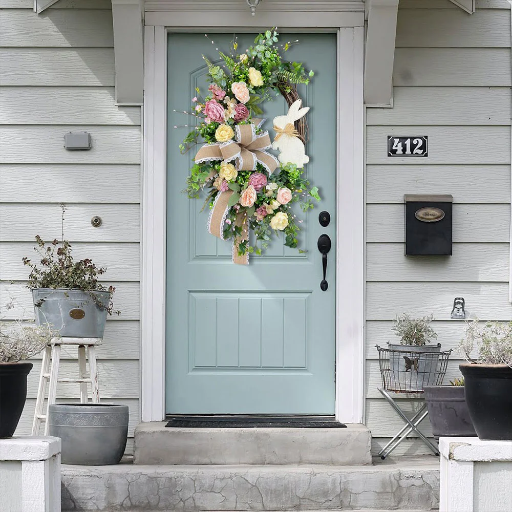 New Rabbit Wreath Plant Vine Circle Easter Decoration Door Hanging