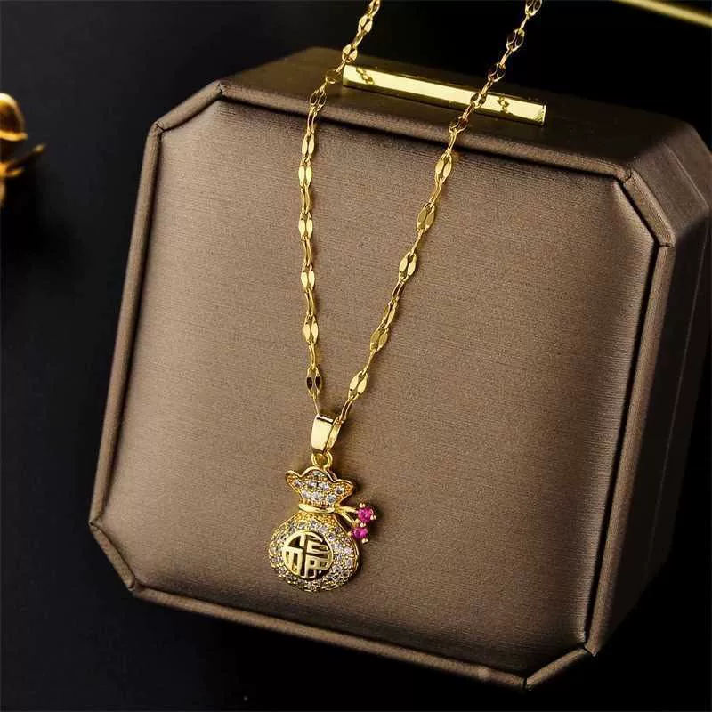 Chinese Fukubukuro Cubic Zircon Gold-plated Necklace