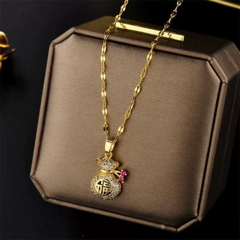 Chinese Fukubukuro Cubic Zircon Gold-plated Necklace