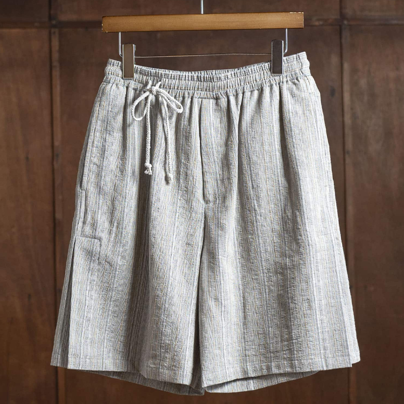 Men's Casual Cotton And Linen Striped Shorts