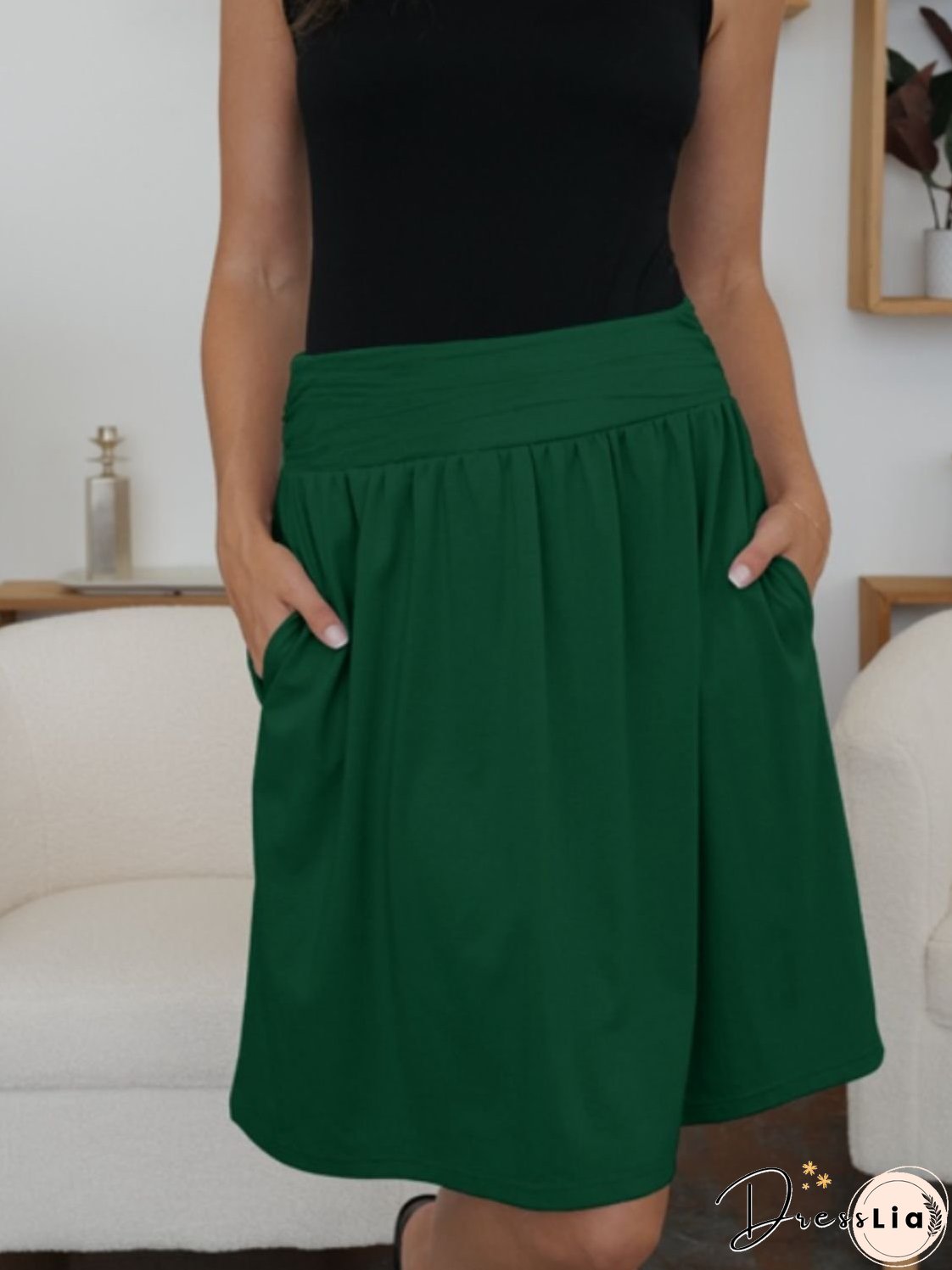Elastic Waist Skirt with Pockets