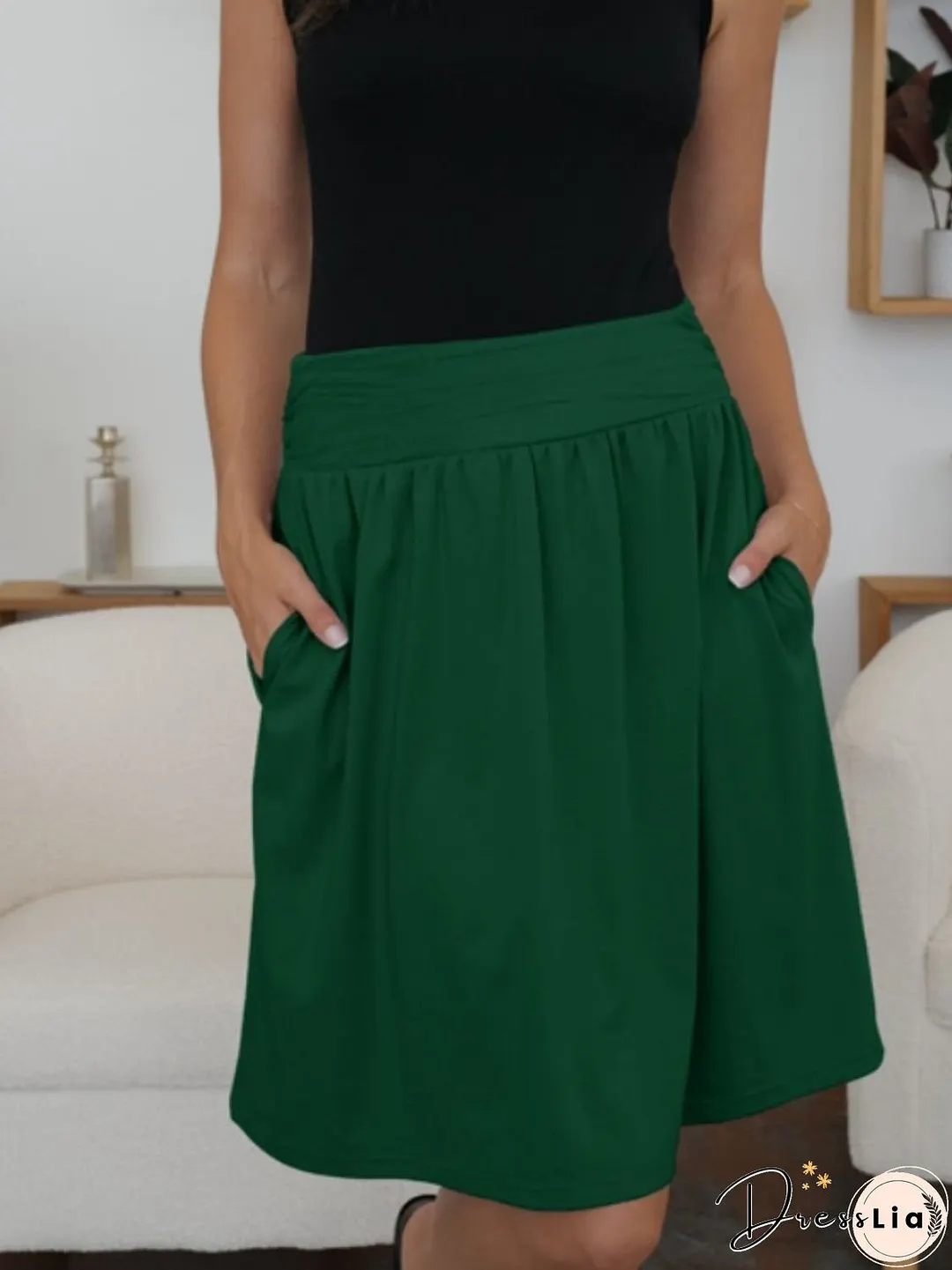 Elastic Waist Skirt with Pockets