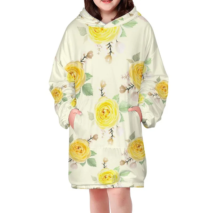 Yellow White Roses And Garden Boys and Girls Oversized Sherpa Hooded Blanket Children Oversize Sweatshirt TV-Blanket - Heather Prints Shirts