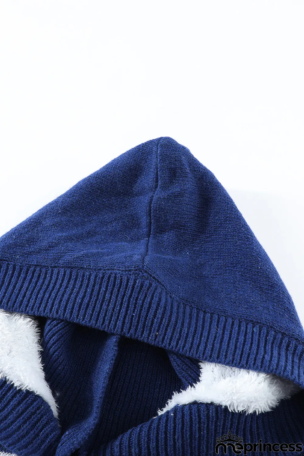 Blue Retro Jacquard Pattern Buttoned Front Hooded Sweater