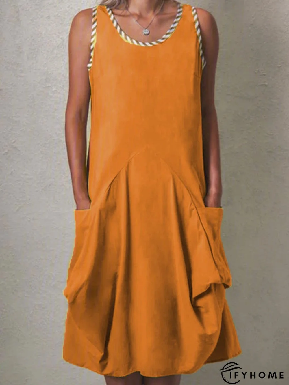 Casual Round Neck Solid Casual Weaving Dress | IFYHOME