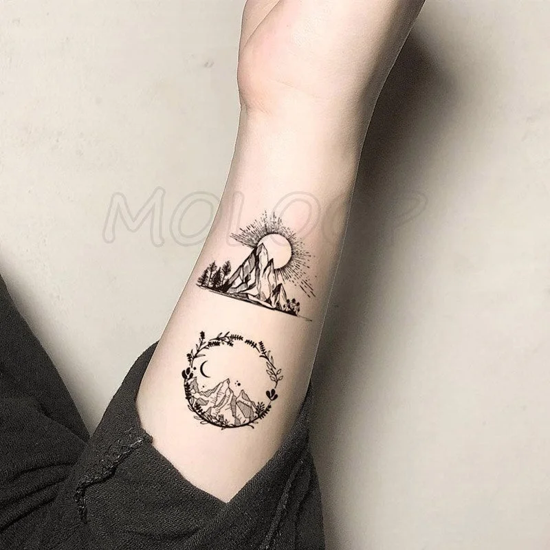 Tattoo Sticker Pine Tree Christmas Plant Black Hand Body Art Water Transfer Temporary Fake Tatto Flash Tatoo for Kid Girl Men