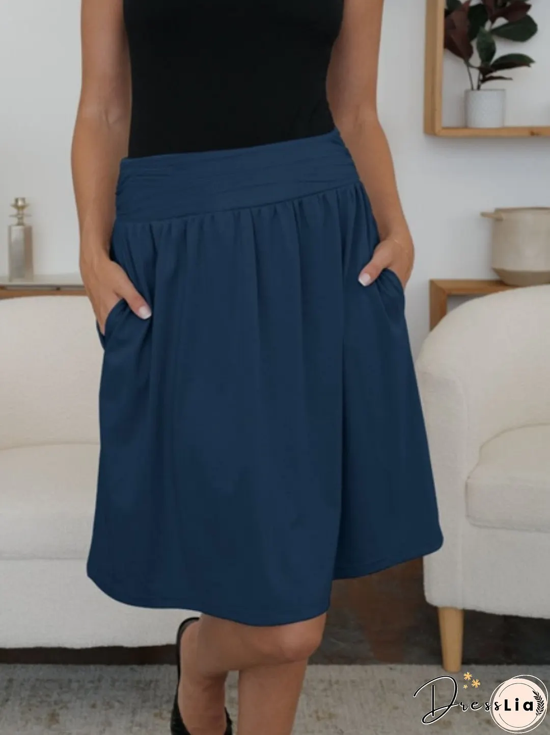 Elastic Waist Skirt with Pockets