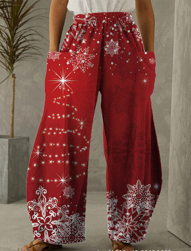 Christmas Red Print Casual Pants