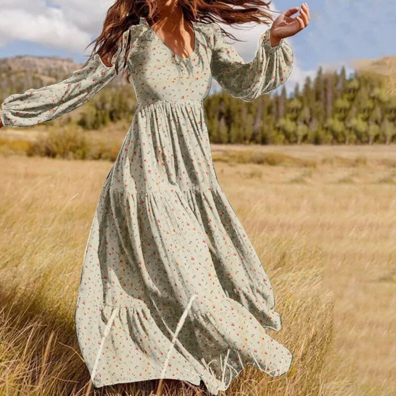 ZANZEA 2022 Stylish Ruffle Maxi Dress Casual Puff Sleeve Tunic Vestidos Female Solid Robe Women's Autumn Sundress