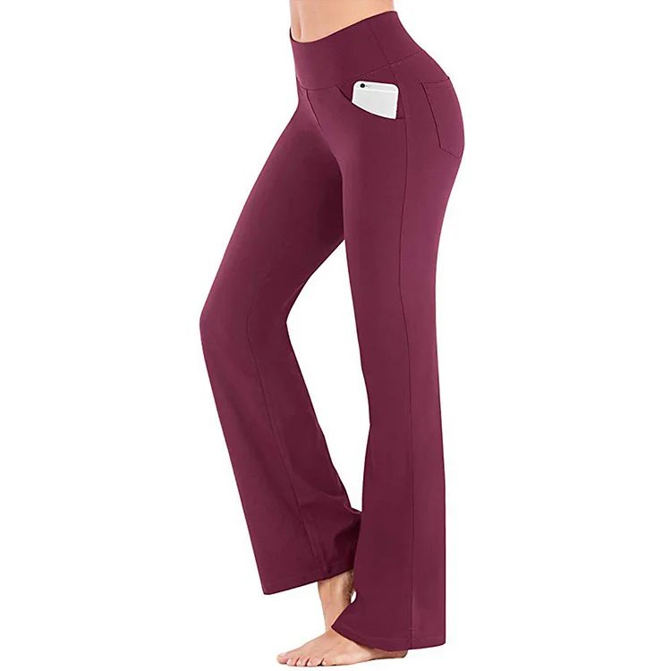 Ladies Solid Color Pocket Stretch Yoga Pants