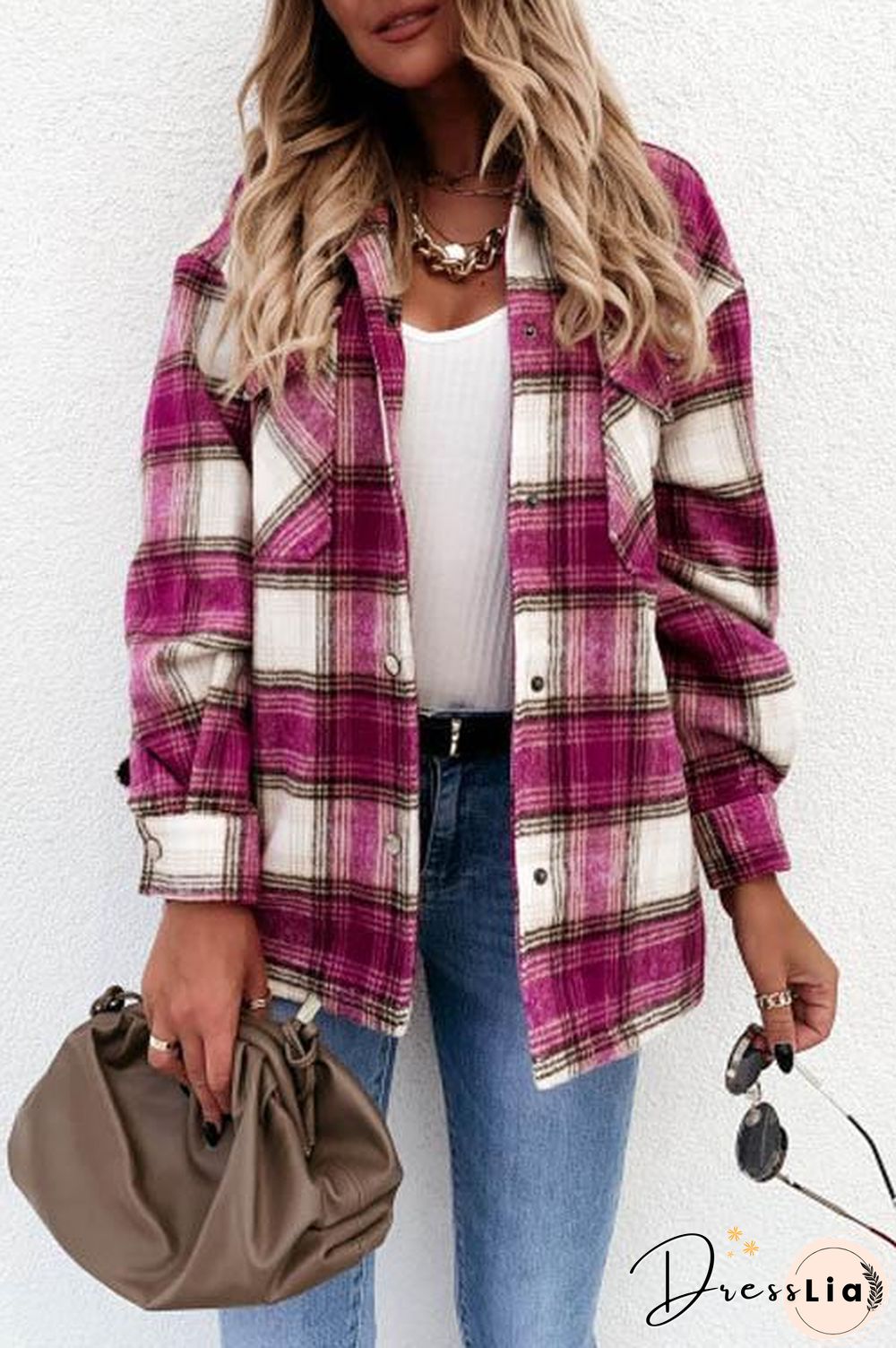 Grid Plaid Casual Button Shirt Coat