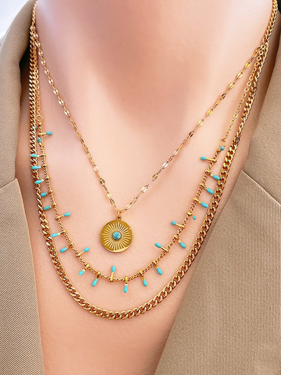 Blue Light Bulb Triple Necklace