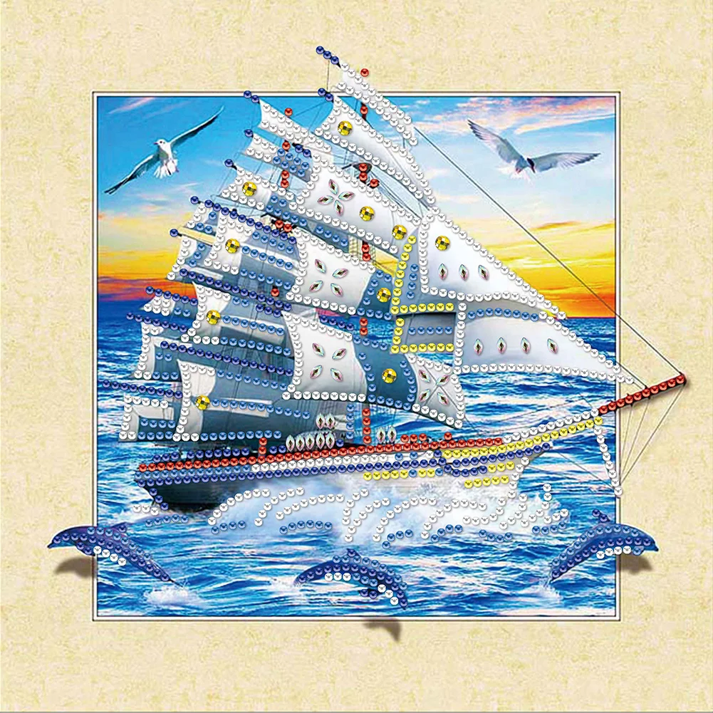 3D Stereo Special-shaped Partial Diamond Painting - Sailboat(30*30cm)
