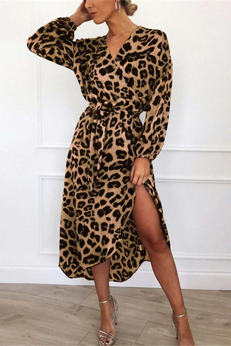 Florcoo V Neck  Leopard Dress