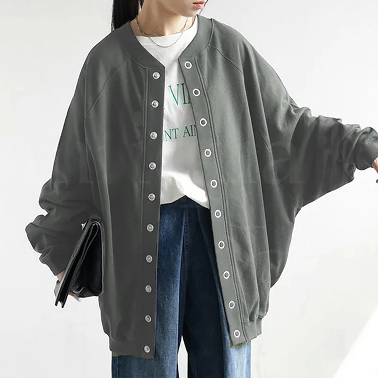 Simple Buttoned Solid Color Outerwear - yankia