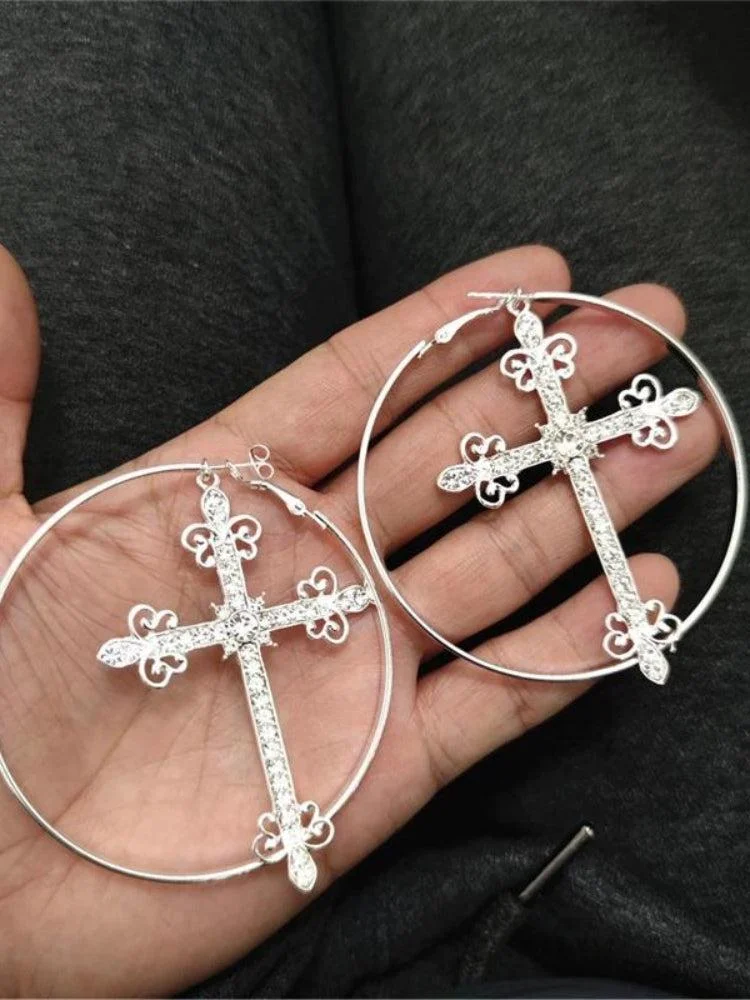 Brownm Cross Hoop Earrings