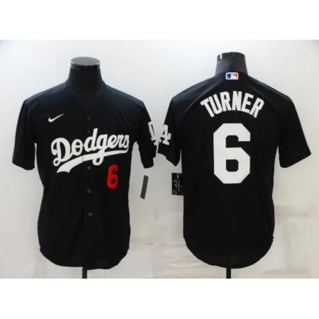 Men's Los Angeles Dodgers #6 Trea Turner Black Cool Base Stitched Baseball Jersey NEAP