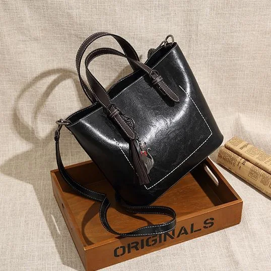 Ladies retro handbag wild large-capacity bucket bag retro single shoulder messenger bag