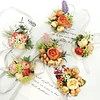 10PCS Autumn Wedding Bridal Groom Orange Pumpkin Themed Catering Guests Corsage Boutonniere Wrist Artificial Flower Bouquets