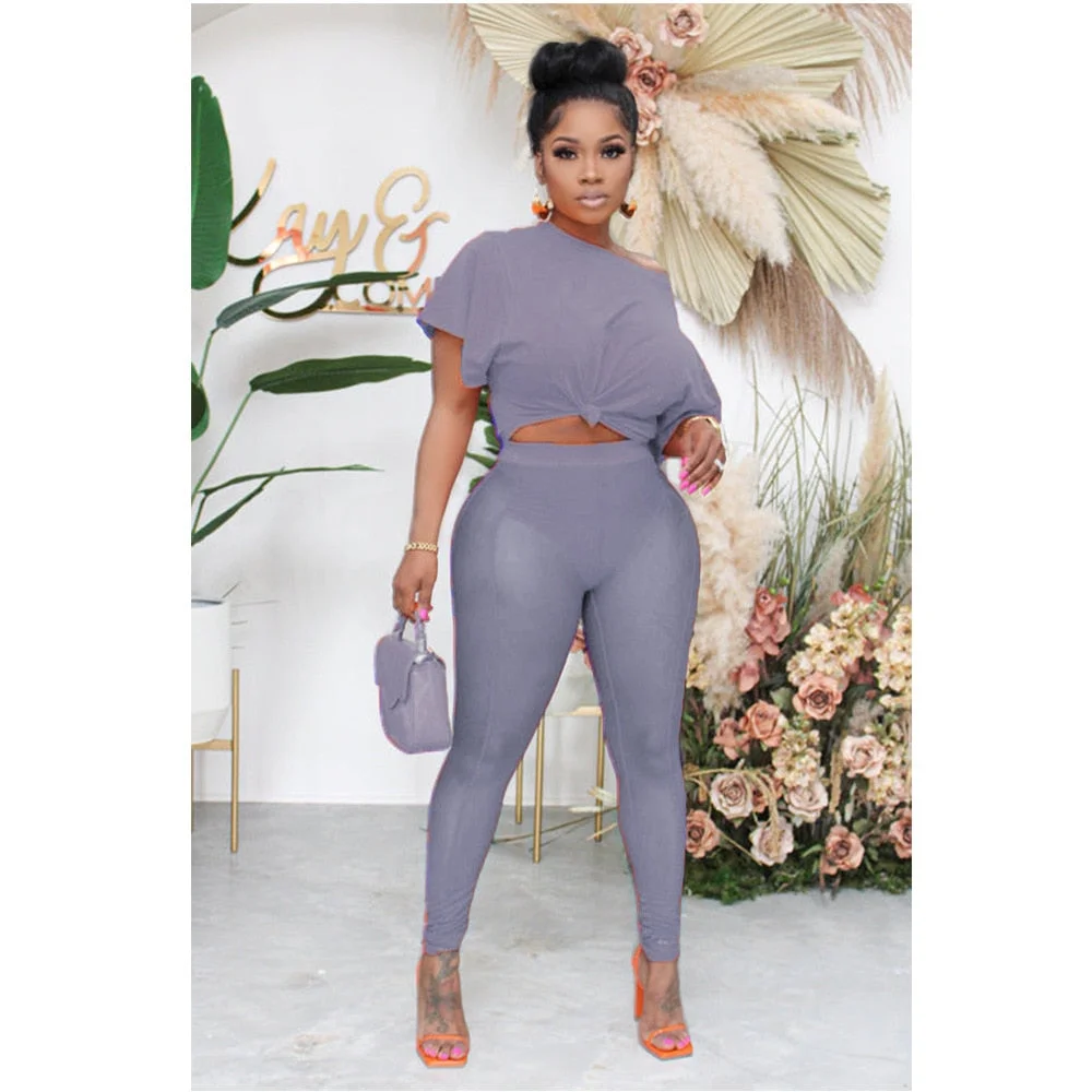 CM.YAYA Beach Sexy Women 2pcs Set Short Sleeve Tee Mesh See Though Leggings Set Sweatsuit Tracksuit Two Piece Set Outfits 2022