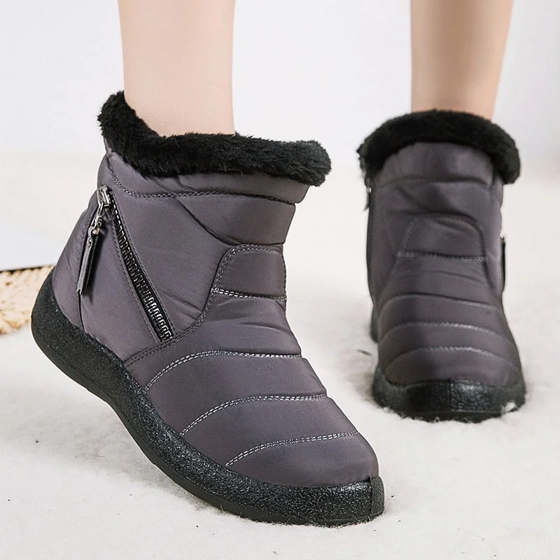 Women Boots Waterproof Solid Color Snow Boots Winter Shoes Woman Zipper Non-slip Women Ankle Boots Flats Winter Bottes Femmes