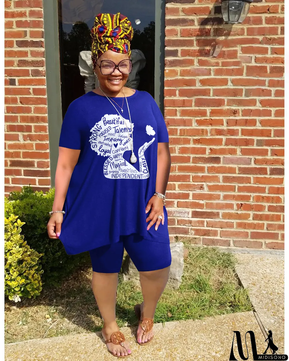 MidiSono - Plus Size Women'S Print Short Sleeve T-Shirt Shorts Two-Piece Casual Set