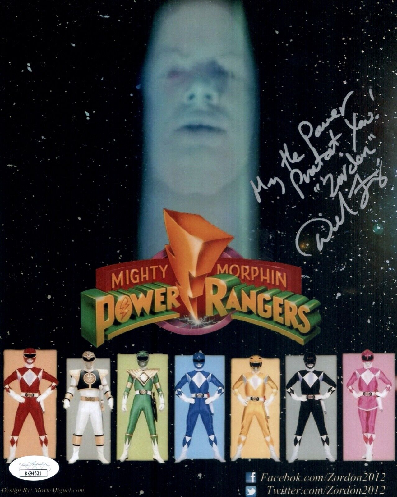 DAVID J. FIELDING Signed POWER RANGERS 8x10 ZORDON Photo Poster painting Autograph JSA COA Cert